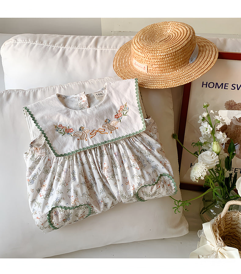Vestido Infantil Bordado Patinhos Florzinhas