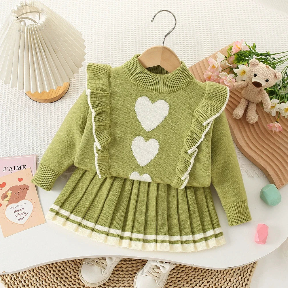 Conjunto Infantil Feminino de Tricô Coração