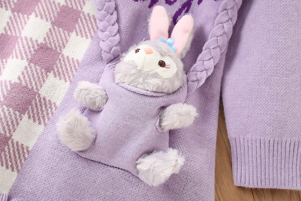 Vestido Infantil Roxo De Tricô Coelhinho