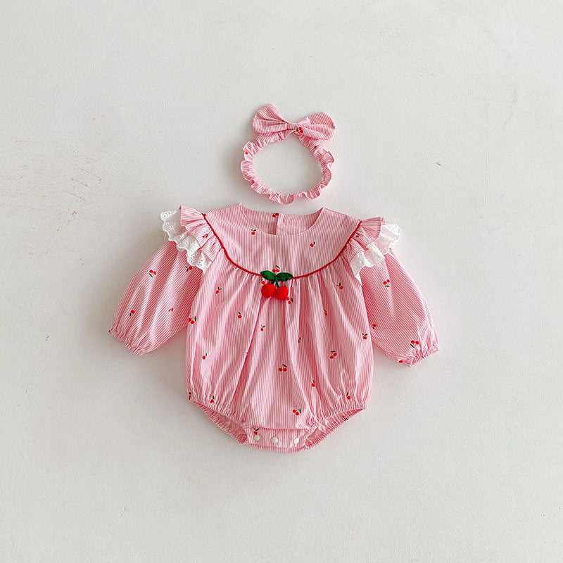 Body/ Vestido Infantil Rosa Cerejinhas