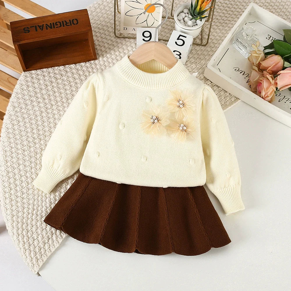 Conjunto Infantil Feminino Tricô Flores
