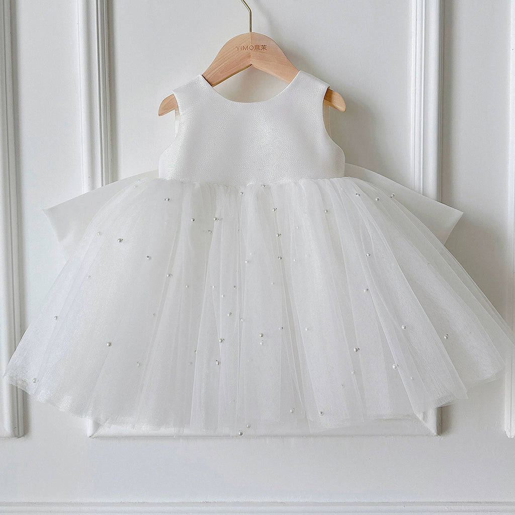 Vestido Infantil de Festa Pérolas  Laço