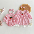 Body/ Vestido Infantil Rosa Cerejinhas