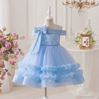 Vestido Infantil de Festa Ombro a Ombro Lacinho