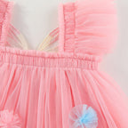 Vestido Infantil de Tule com Asas e Flores