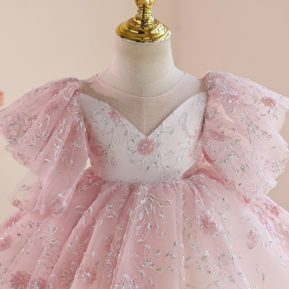 Vestido de Festa Bufante Flores e Strass