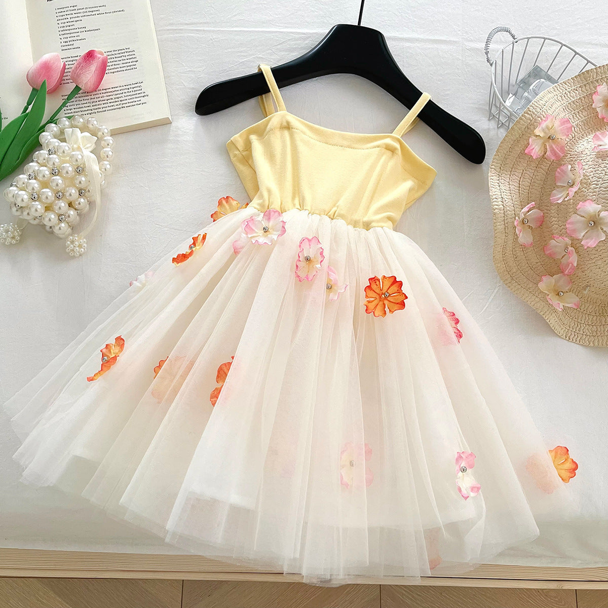 Vestido Infantil Tule com Flores