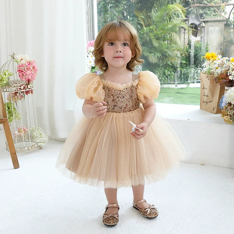 Vestido Infantil De Festa Lantejoulas e Tule