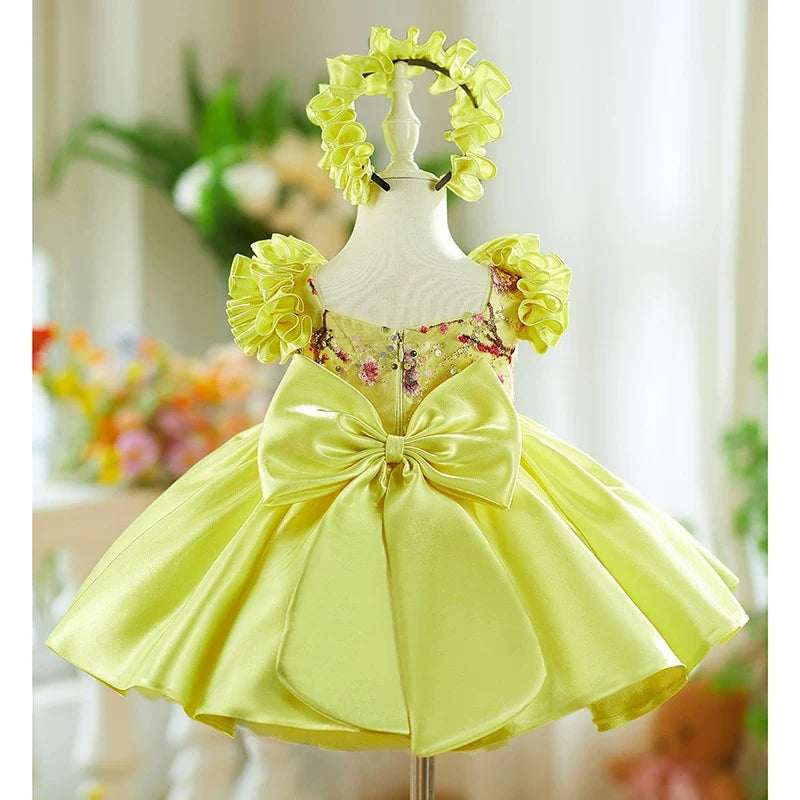 Vestido de Festa Amarelo Florzinhas