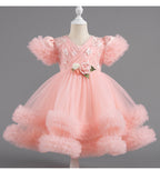 Vestido Infantil Tule Bufante com Florzinhas
