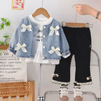 Conjunto Infantil 3 Peças Jeans Lacinhos
