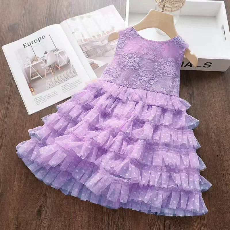 Vestido Infantil Florzinhas Camadas De Tule