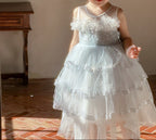 Vestido Infantil De Festa Prata                                                                                                                                              com Florzinhas
