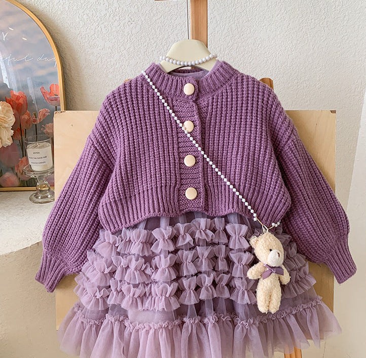 Conjunto Infantil Casaco + Vestido Tule