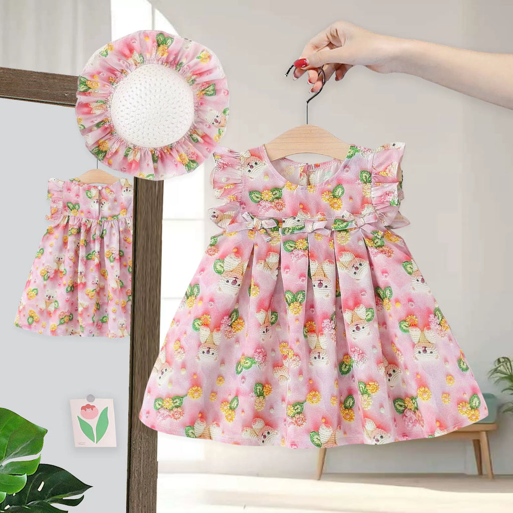 Vestido infantil Floral Lacinhos + Chapéu
