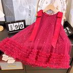 Vestido Infantil De Tule Brilhante Lacinho