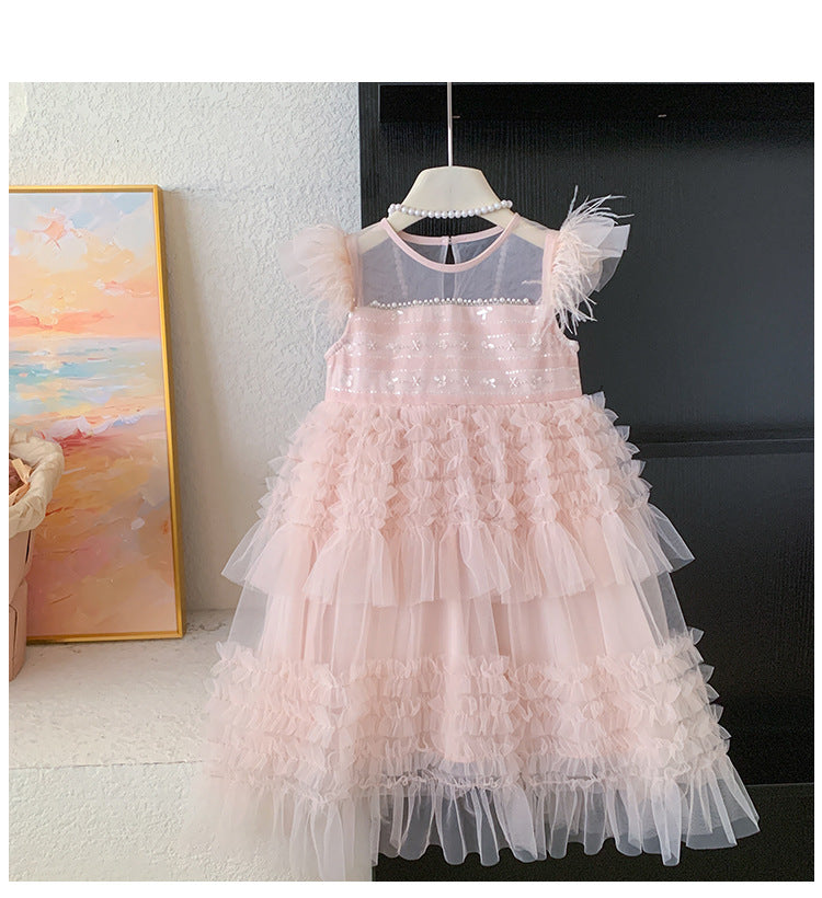 Vestido Infantil Tule com Plumas