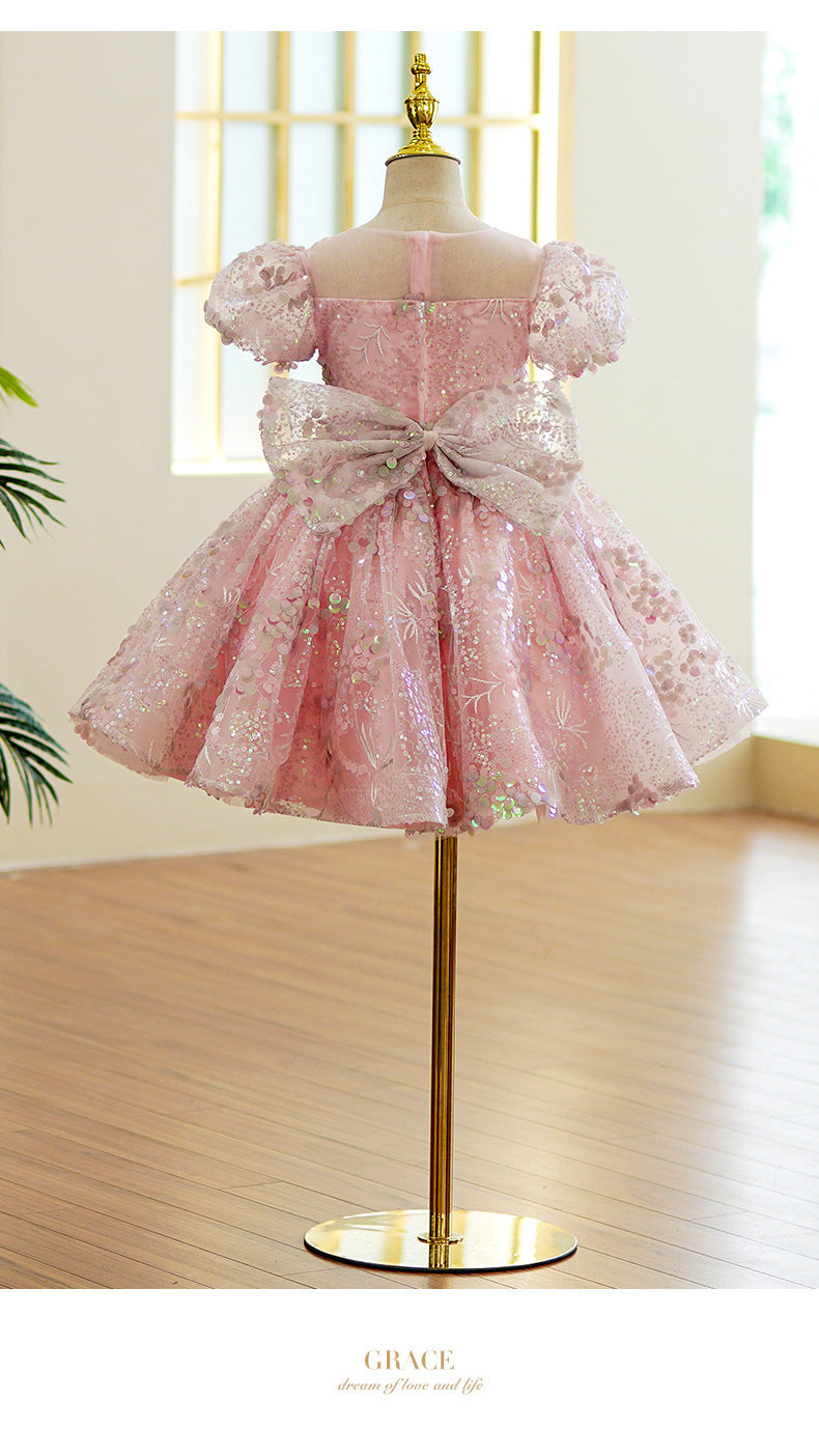 Vestido Infantil Rosa Lantejoulas