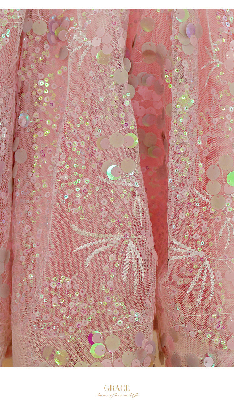 Vestido Infantil Rosa Lantejoulas