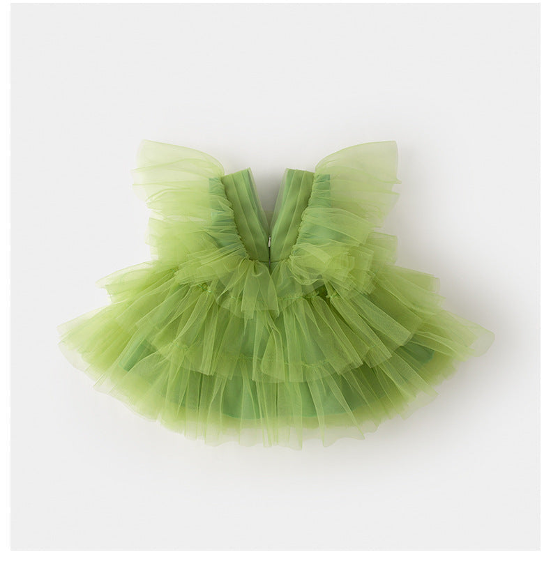 Vestido Infantil Verde Camadas de Tule