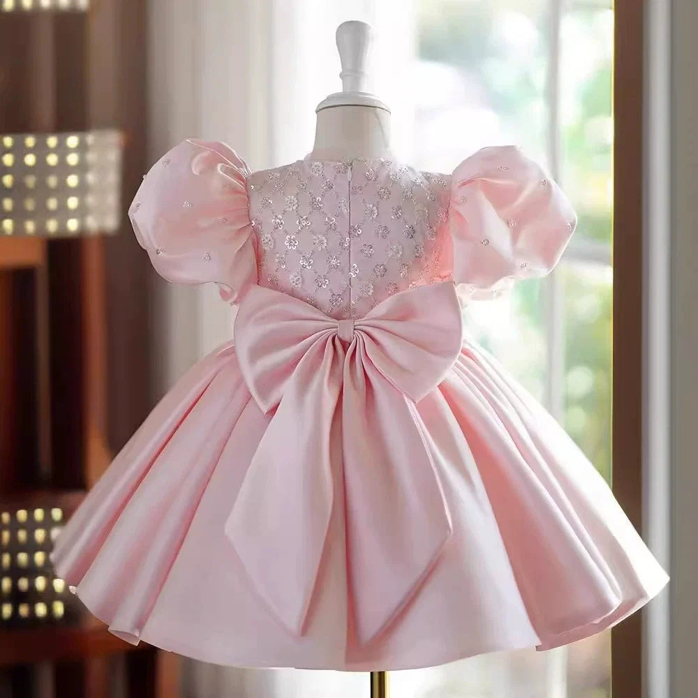 Vestido de Festa Infantil Rosa Lantejoulas