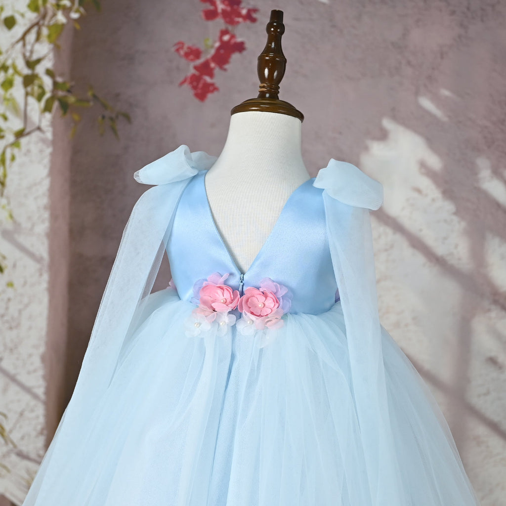 Vestido Infantil de Festa Azul Flores
