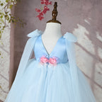 Vestido Infantil de Festa Azul Flores