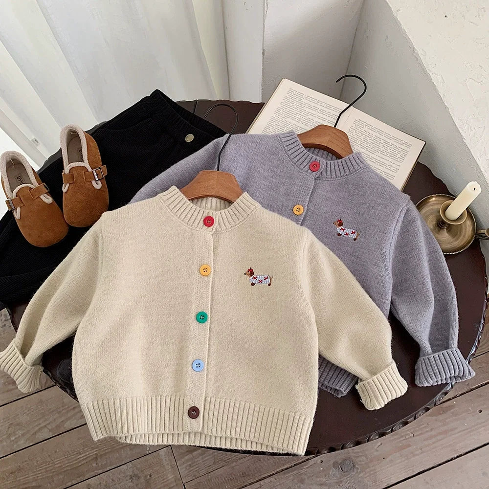 Cardigan Infantil Tricô Botões Cachorrinho