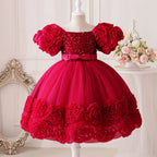 Vestido Infantil de Festa Flores e Lantejoulas