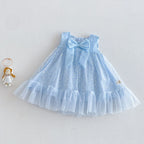 Vestido Infantil Tule Brilhante Lacinho