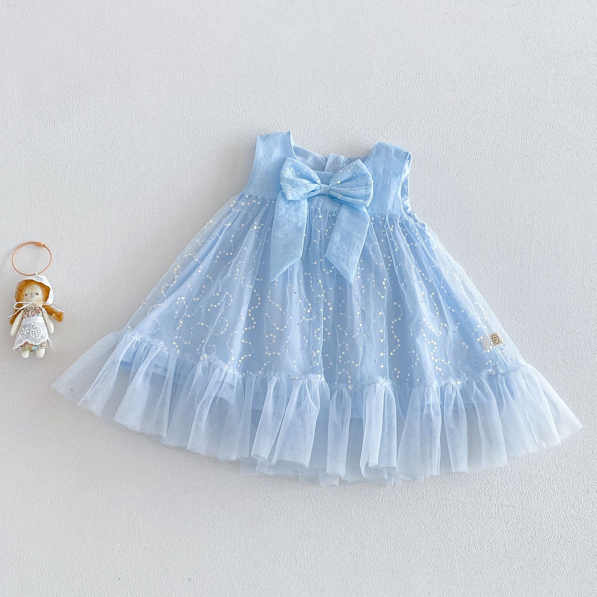Vestido Infantil Tule Brilhante Lacinho