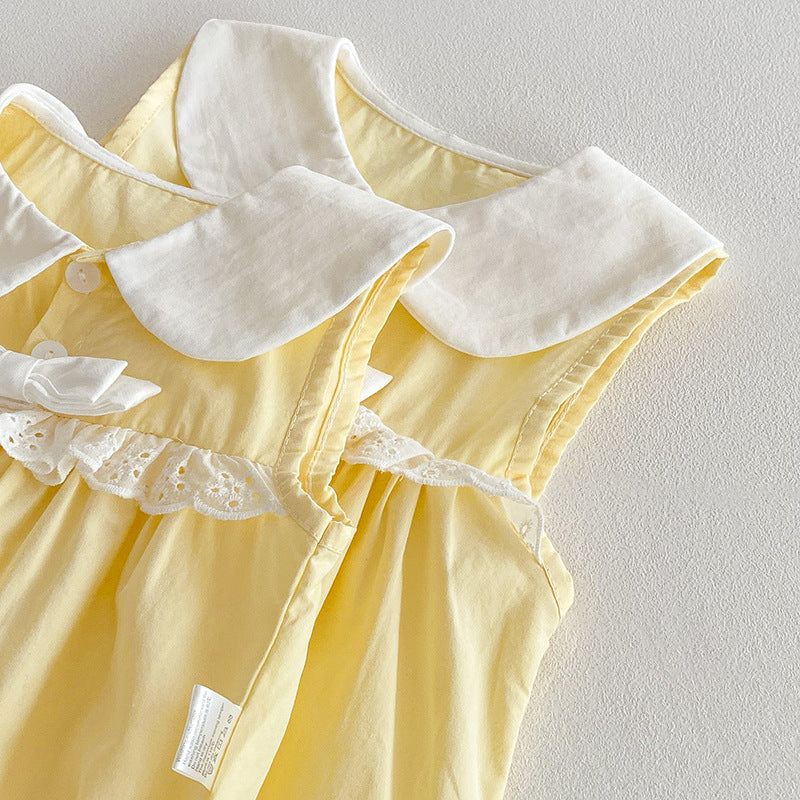 Body/ Vestido Infantil Amarelo Lacinho