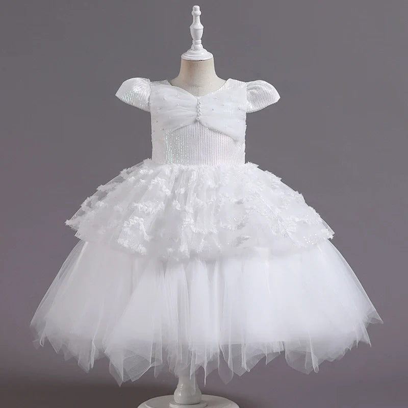 Vestido De Festa Infantil Pérolas e Tule