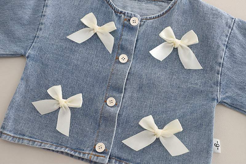 Conjunto Infantil 3 Peças Jeans Lacinhos