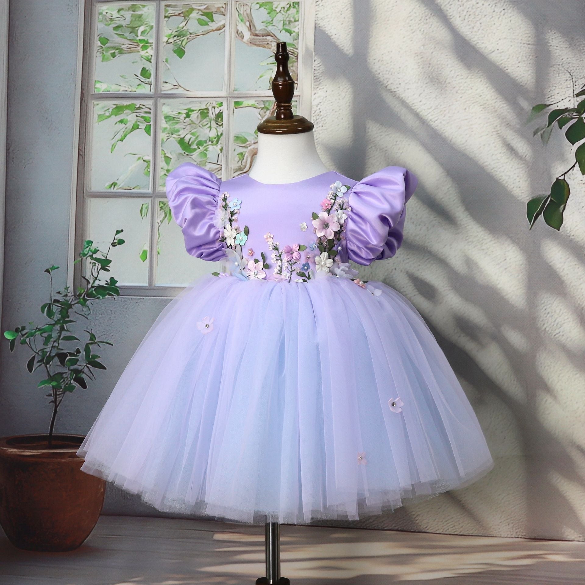 Vestido de Festa Infantil Roxo Flores