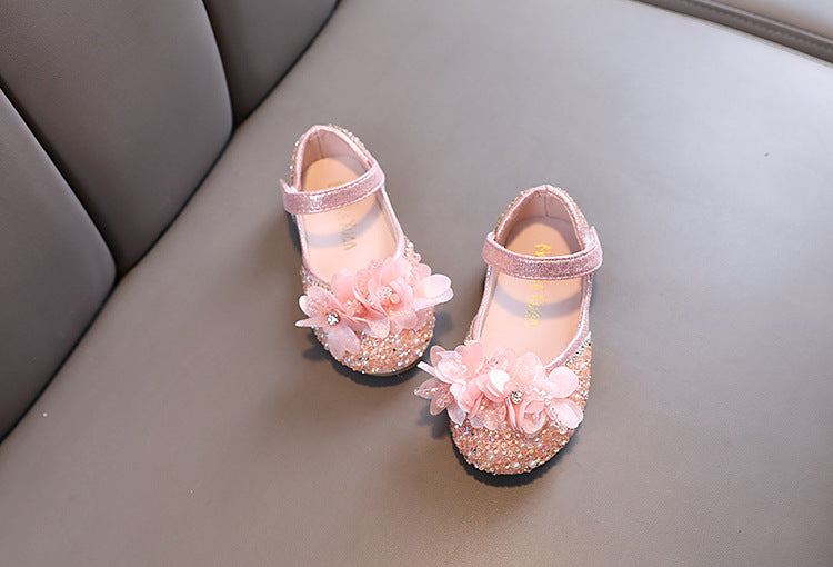 Sapato Infantil Feminino Brilhante com Flores