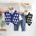 Conjunto Infantil Masculino 3 Peças com Colete de Tricô