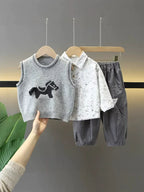 Conjunto Infantil 3 Peças Tricô Cavalinho