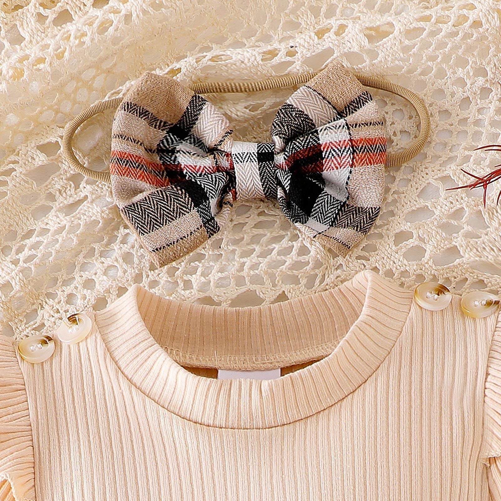 Conjunto Infantil Feminino Botões e Xadrez