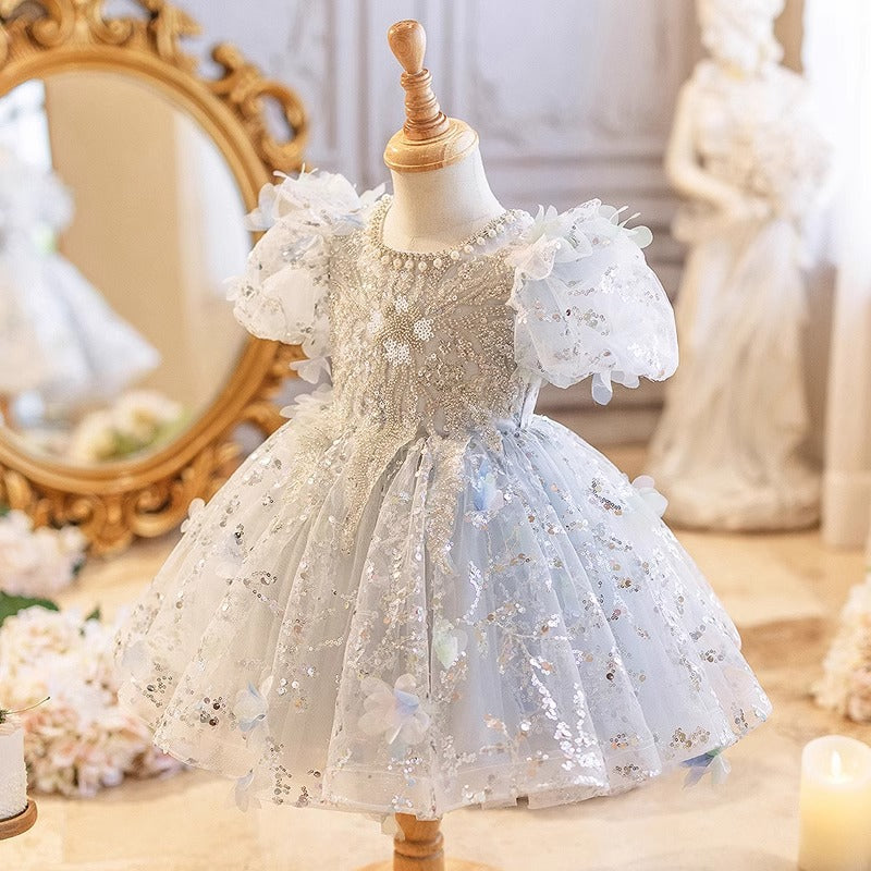 Vestido de Festa com Pedras e Pérolas Brilhantes