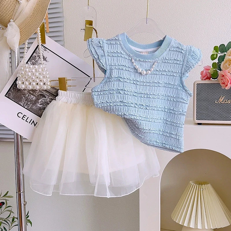 Conjunto Infantil Feminino Azul e Tule