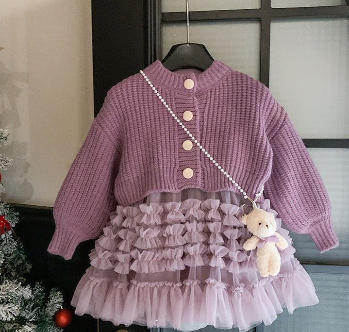 Conjunto Infantil Casaco + Vestido Tule