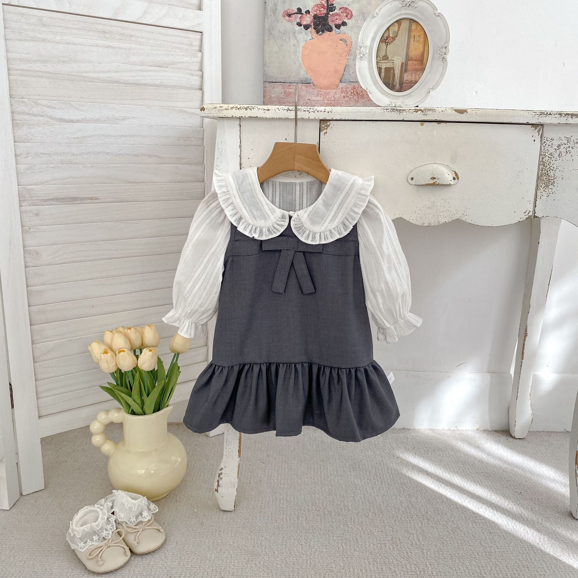 Vestido Infantil + Blusa Branca Golinha