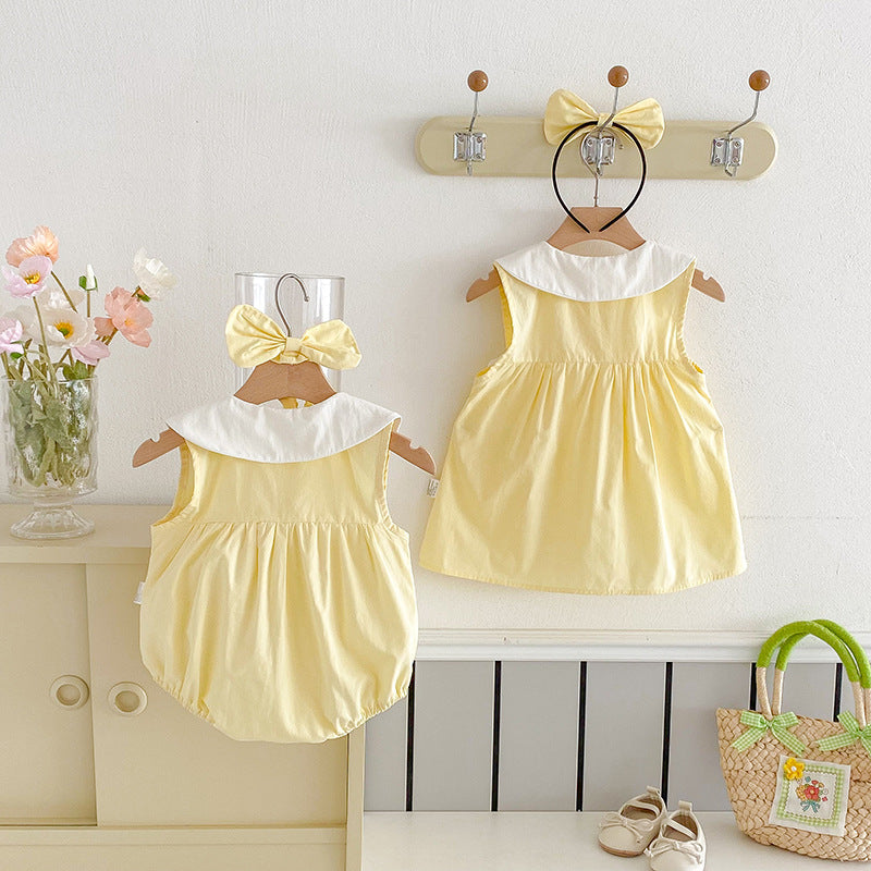 Body/ Vestido Infantil Amarelo Lacinho