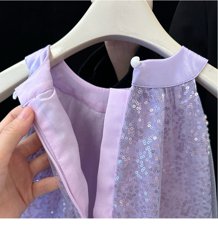Vestido Infantil Roxo Tule Brilhante