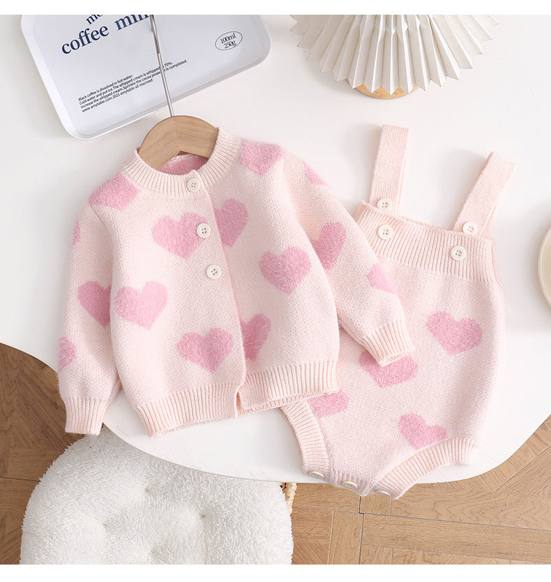 Conjunto Infantil Tricô Corações