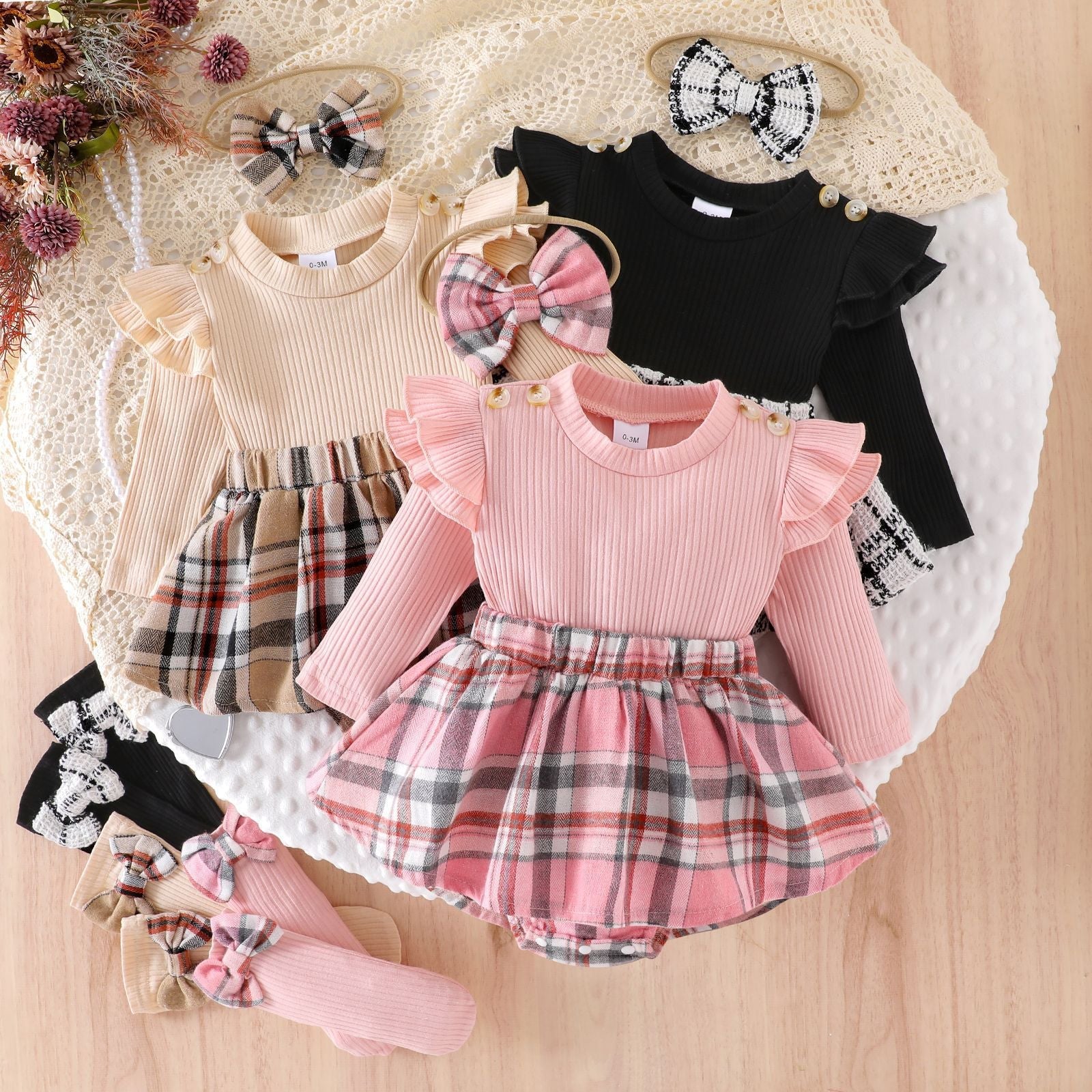 Conjunto Infantil Feminino Botões e Xadrez
