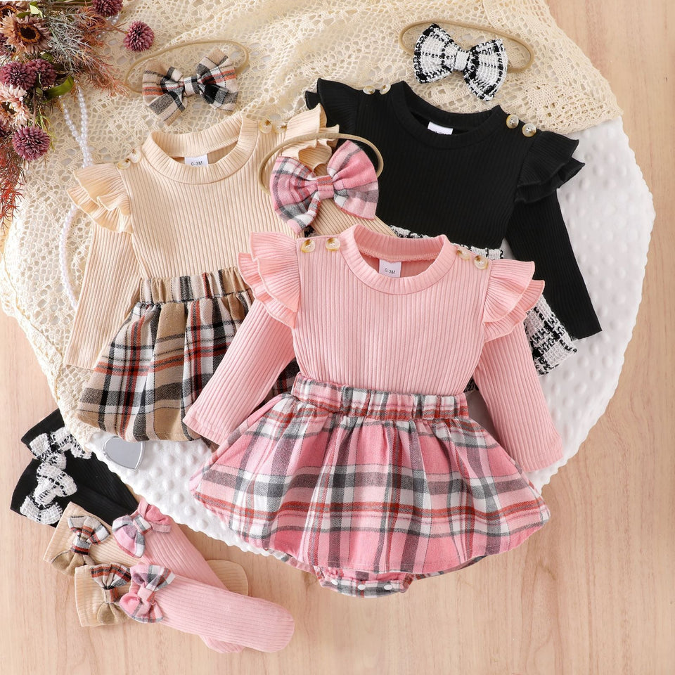 Conjunto Infantil Feminino Botões e Xadrez