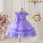 Vestido Infantil de Festa Ombro a Ombro Lacinho