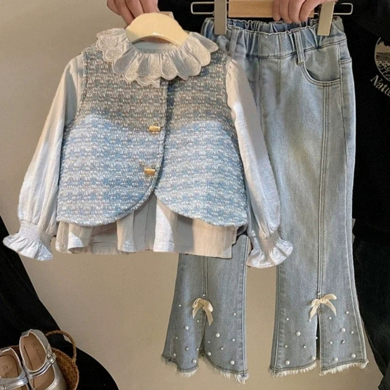 Conjunto Infantil 3 Peças Colete e  Jeans